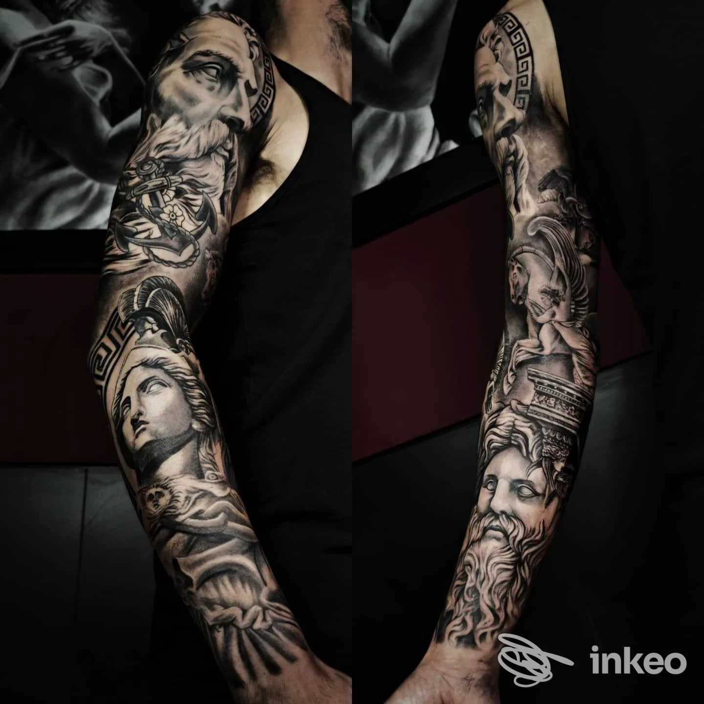 Brasili tatuati su entrambe le braccia, dettagli chiari e nettezza elevata; nessun volto visibile, nessuna interfaccia di social, contesto studio Insider Tattoo Studio a Crotone.