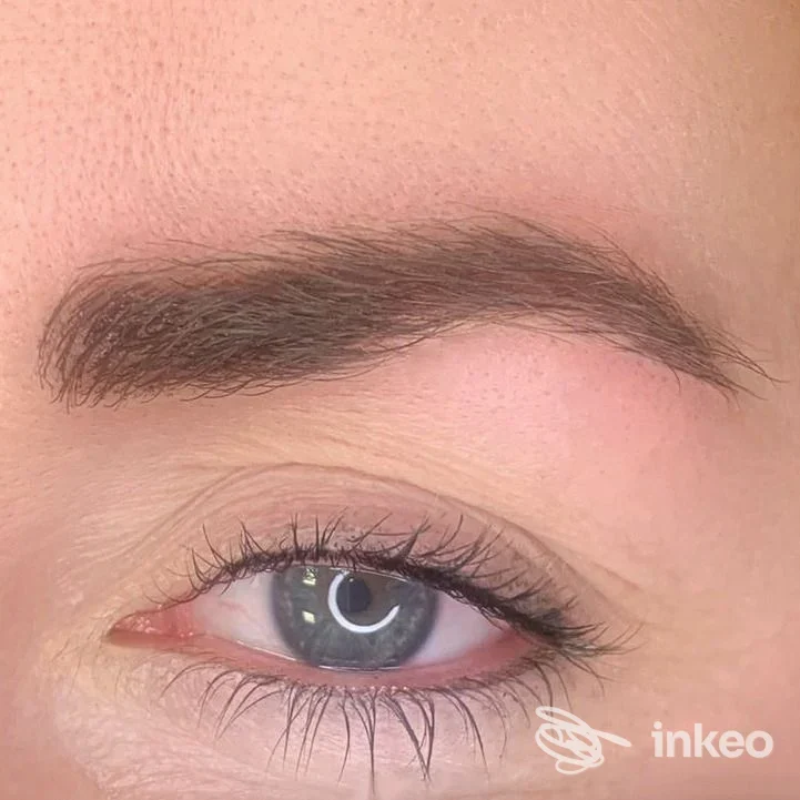 Primo piano di sopracciglio e trucco permanente sulla palpebra, opera di Claudia Palazzo PMU Artist a Rimini.