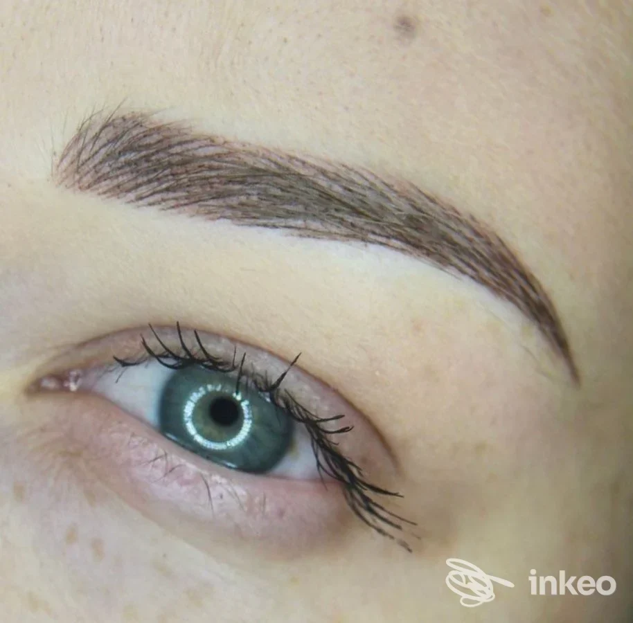 Dettaglio di sopracciglio pigmentato con microblading, scatto dello studio Laura Campi a Modena.