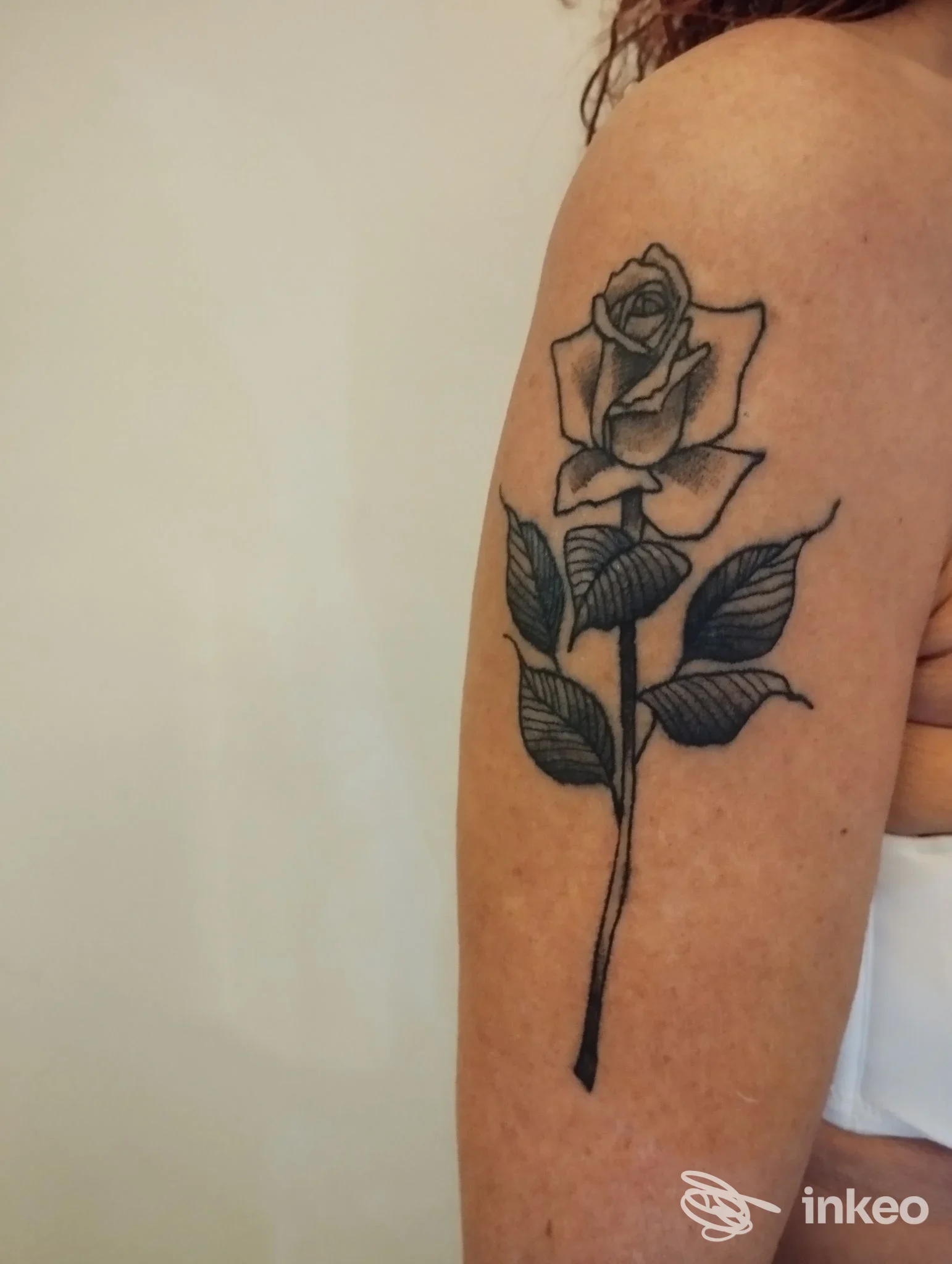 Tatuaggio a rosa nera sul tricipite, foto realizzata per NeroForte Tattoo&Piercing a Vignola.