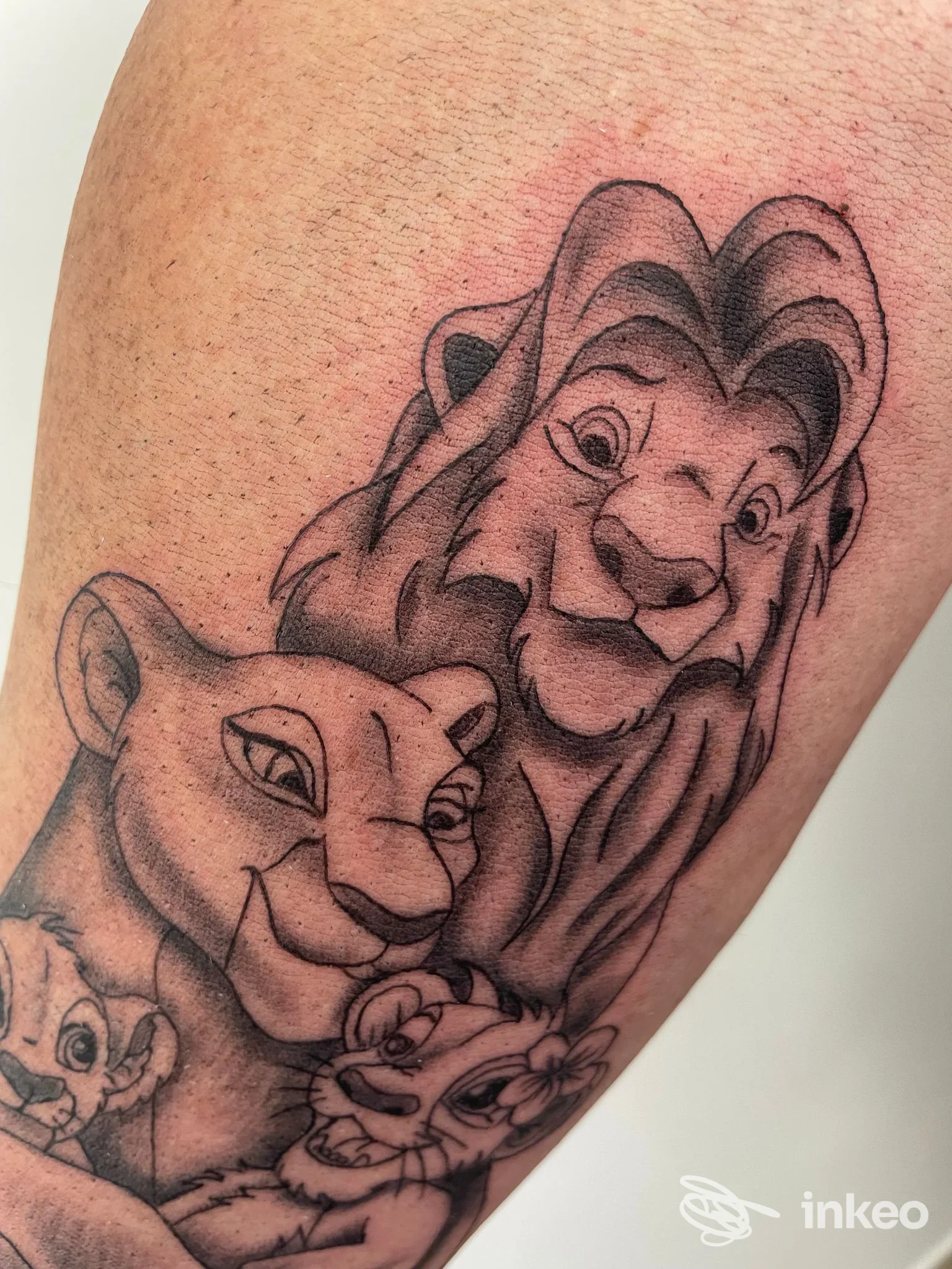 Tatuaggio in bianco e nero con personaggi in stile cartoon sul braccio, realizzato da Inkanto Lash e tattoo a Roma.