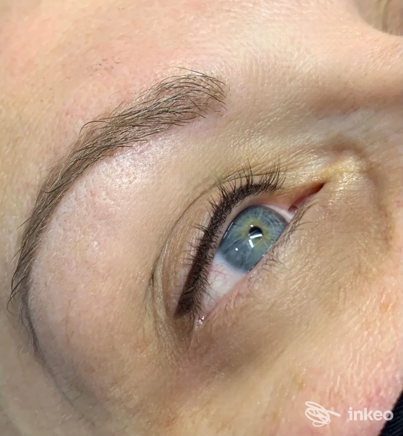 Primo piano di sopracciglia e eyeliner dopo dermopigmentazione, Angela Terlizzi - Master Permanent Makeup, Roma.