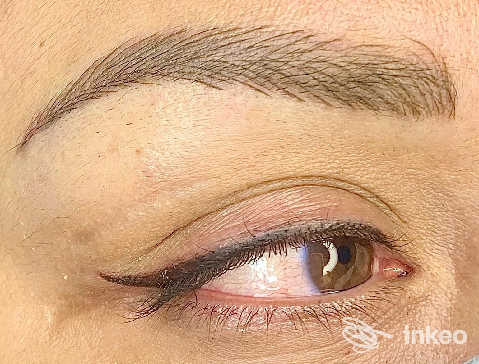 Primo piano di dermopigmentazione: eyeliner e sopracciglio eseguiti presso Studio di Tricopigmentazione e Trucco Permanente di Francesca Bardi, Castelnuovo Magra.