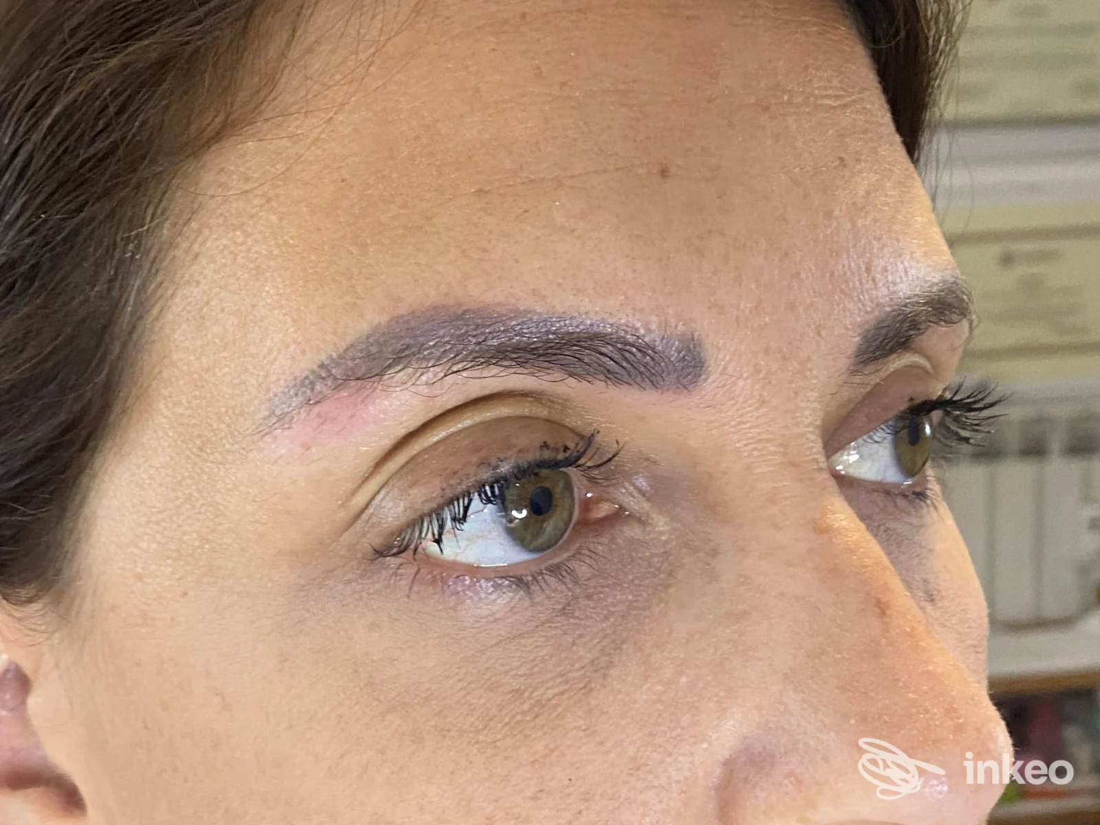Microblading su sopracciglia in primo piano, foto fornita dallo studio Microblading Studio di trucco permanente a Roma.