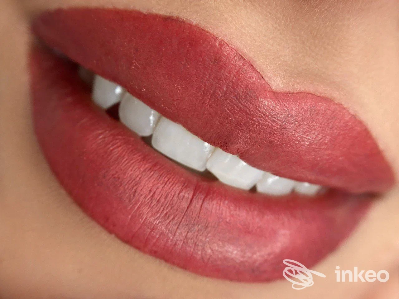 Dettaglio di labbra con dermopigmentazione (lip blush) realizzata da Permanent make-up Center Anghelina Yakovleva, Modica.