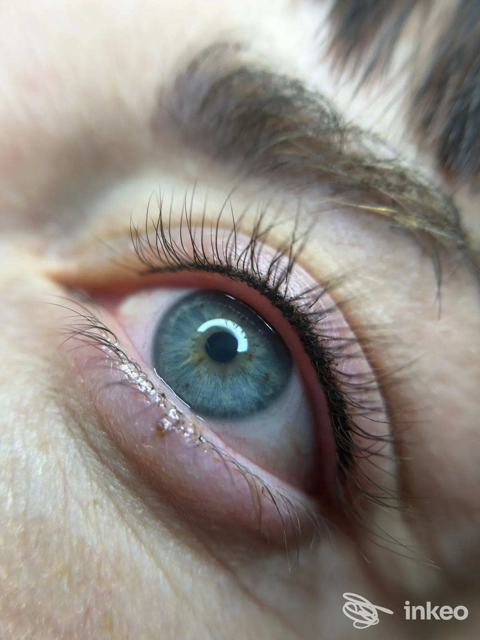 Primo piano di una dermopigmentazione eyeliner sulla palpebra superiore realizzata da Sara Valenti, Empoli.