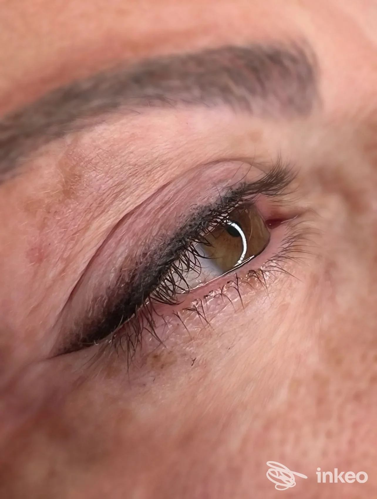 Primo piano di eyeliner e sopracciglio dermopigmentati eseguiti da Permanent make-up by Carolina a Bolzano, dettaglio dell'occhio.