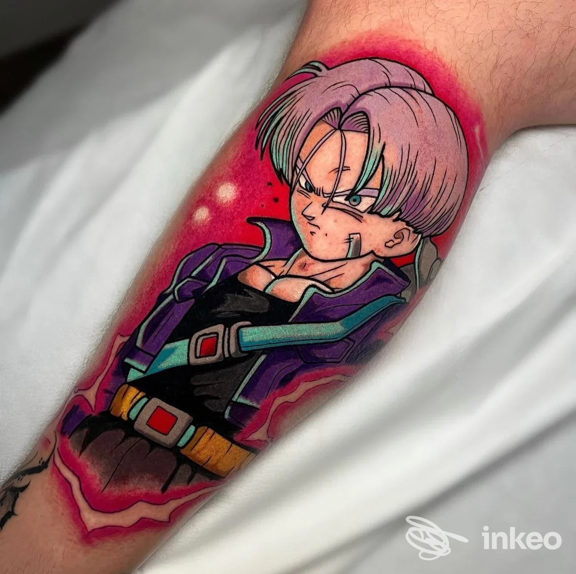 Tatuaggio colorato di personaggio manga sull'avambraccio, Saverio Schingaro Tattoo Shop, Bari.