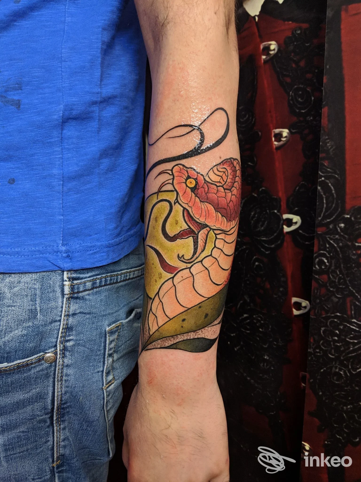 Tatuaggio a colori su avambraccio fotografato presso Red Home TATTOO, Aci Catena.