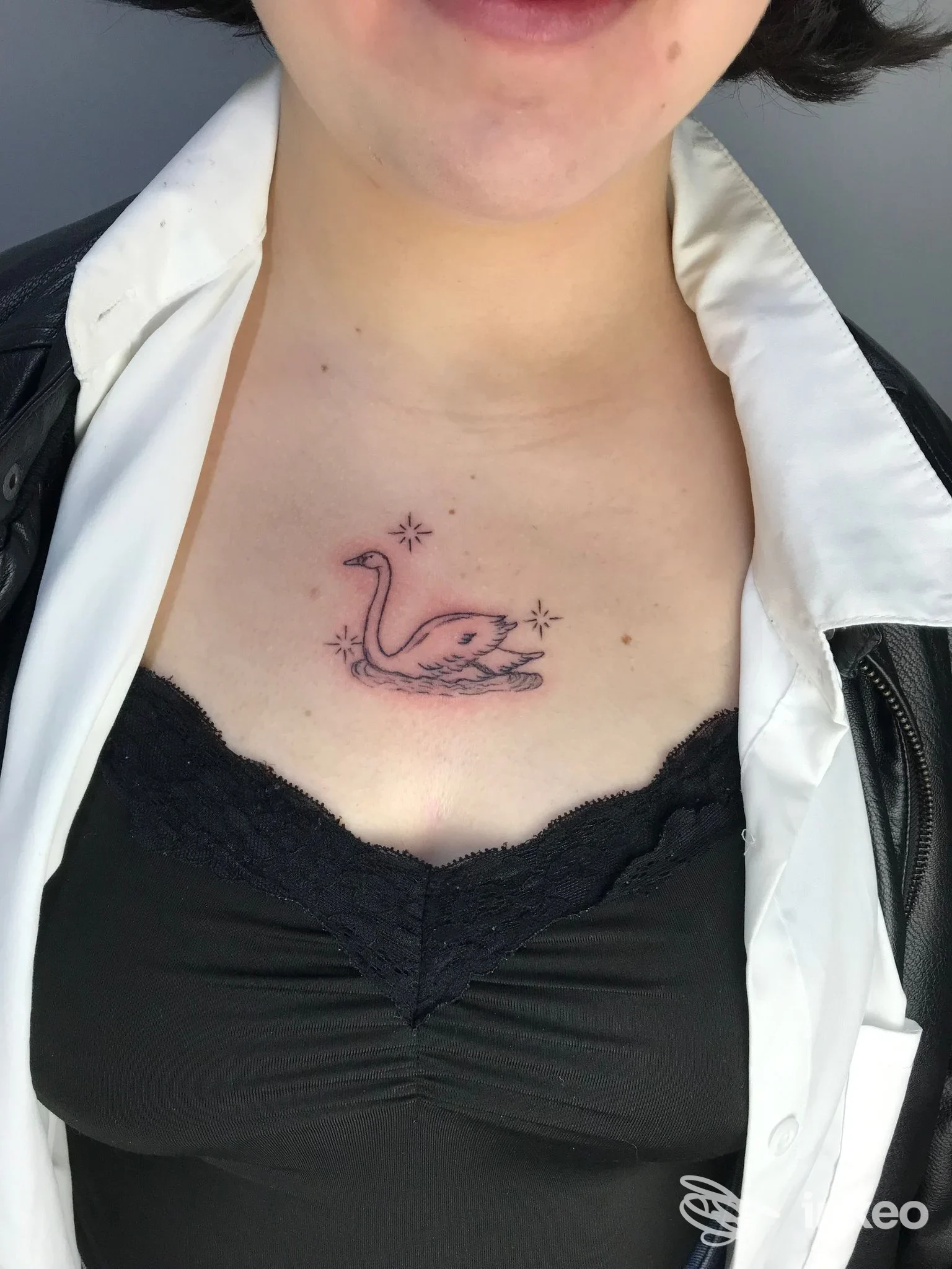 Piccolo cigno tatuato sullo sterno, realizzato presso Studio Tattoo Heart a Licata.