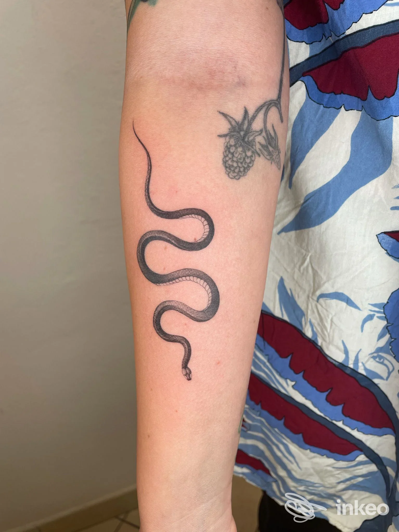 Tatuaggio serpente in nero sull'avambraccio, fotografia inviata da Bad Brother's Tattoo a Firenze.