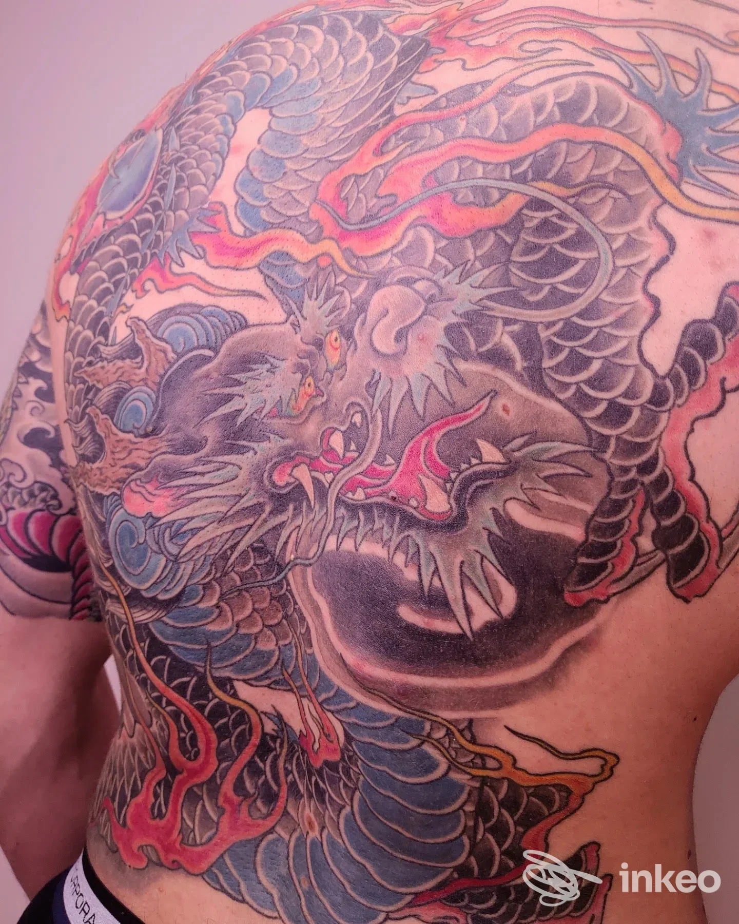 Ampio tatuaggio colorato sulla schiena e spalla, immagine fornita da Sakura Tattoo & Piercing Studio, Rovigo.