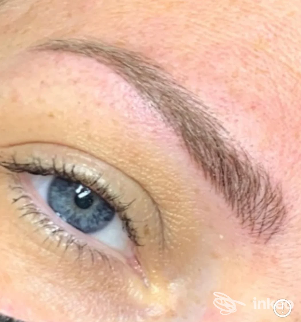 Primo piano di sopracciglio con trucco permanente eseguito, scatto dello studio Trucco permanente Di Georgiana Nicoara a Bastia Umbra.