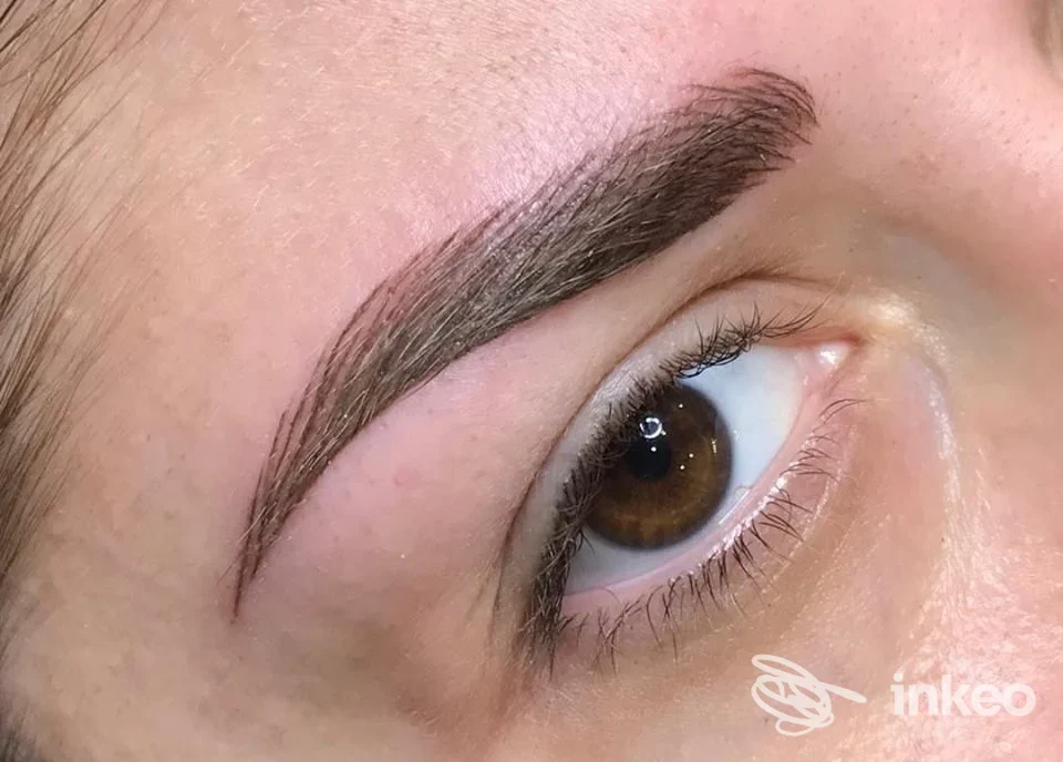 Dettaglio di sopracciglio pigmentato con tecnica di trucco permanente, Laura Dell'Eva Trucco Permanente a Marsala.