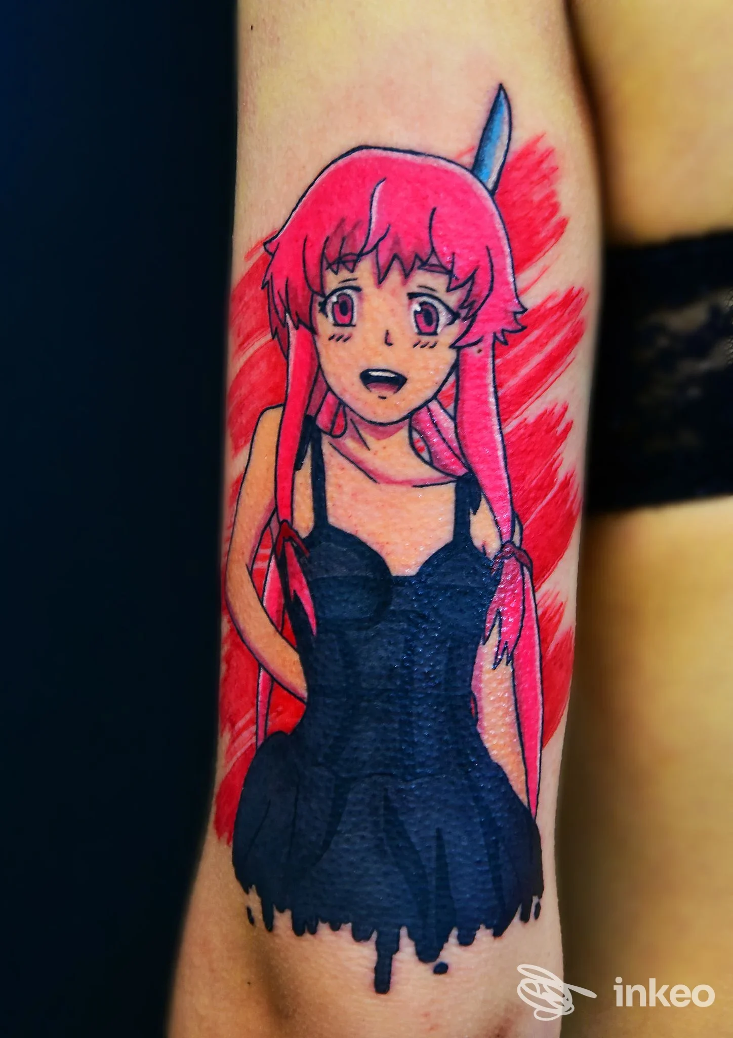 Tatuaggio anime a colori sull'avambraccio realizzato dallo studio The Black Raven Tattoo ad Altamura.
