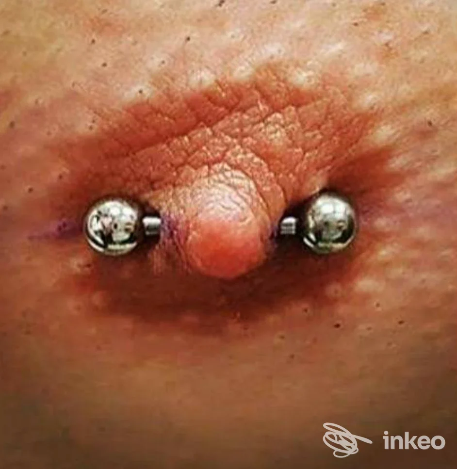 Primo piano di un piercing al capezzolo realizzato da Sonia Carzaniga Tattoo & Piercing a Burago di Molgora.