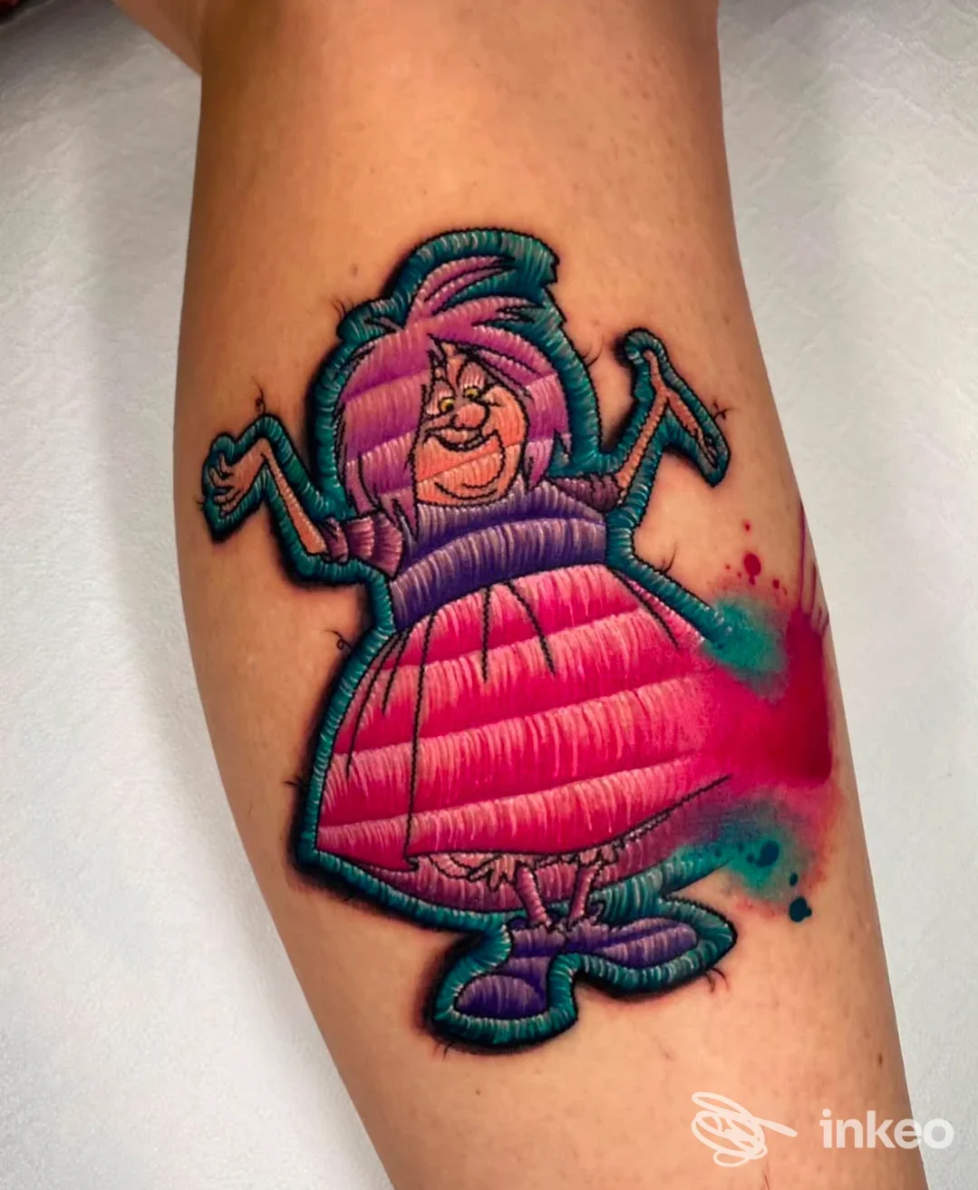 Tatuaggio colorato a tema patchwork sul polpaccio, Fera BodyArtLab, Thiene.