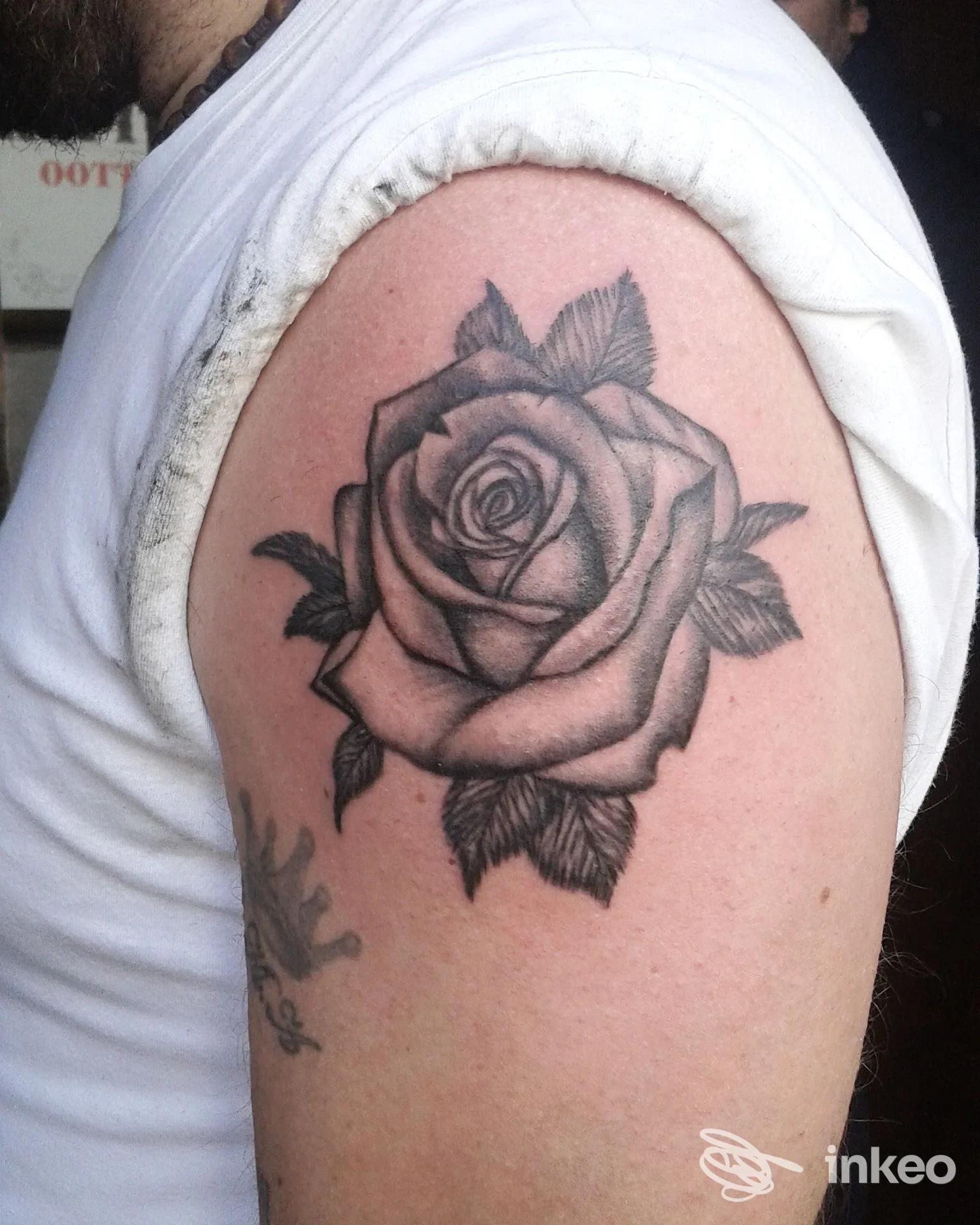 Rosa nera in stile realistico tatuata sulla spalla, foto condivisa da Office Tattoo di Raffaele Macchiusi a Putignano.