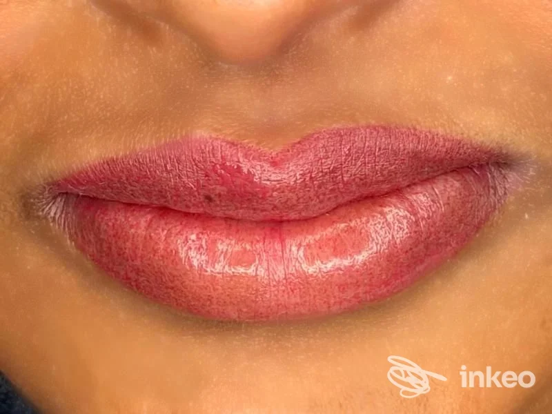 Primo piano di labbra con dermopigmentazione effettuata presso JeVi Tatuaggi Estetici, Bari.