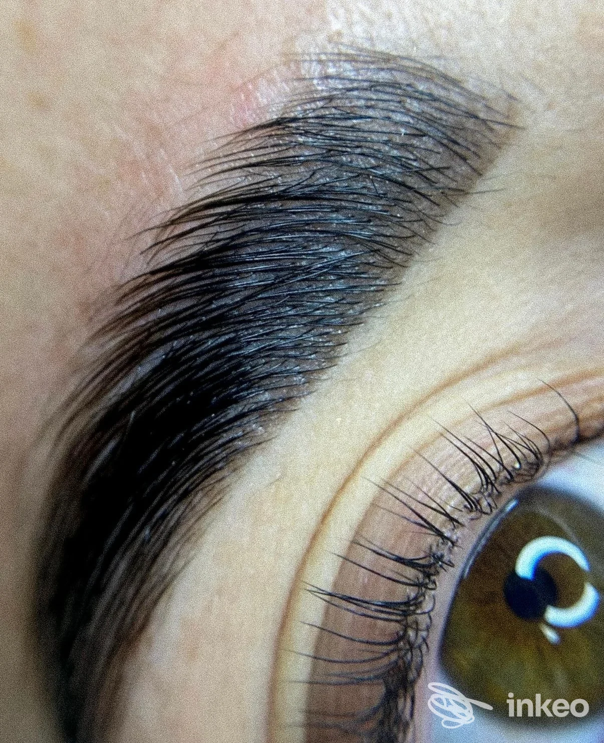 Primo piano di sopracciglio micropigmentato su pelle reale, foto fornita da Miriana Savino Make-up & Beauty Service, Venosa.