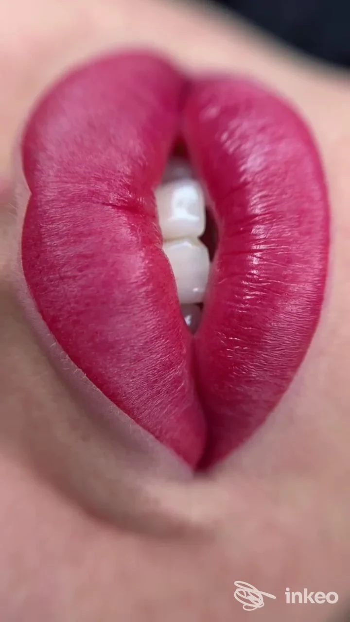 Primo piano di labbra con trucco permanente eseguito da Brow Suite di Sarah Biondi, Bari.