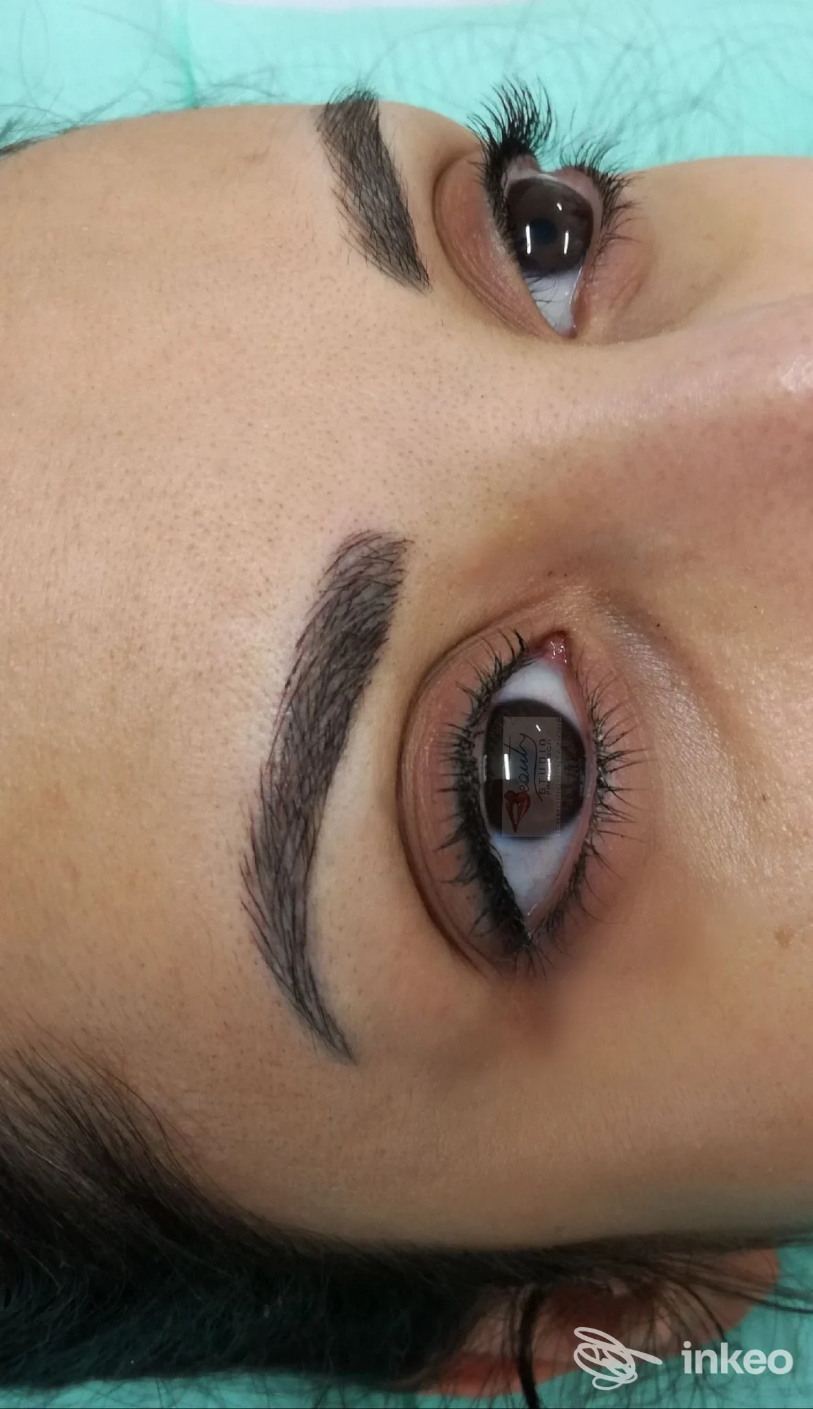 Primo piano di sopracciglia con dermopigmentazione dopo trattamento, scatto in studio Beauty Studio Francesca a Castelfranco Emilia.