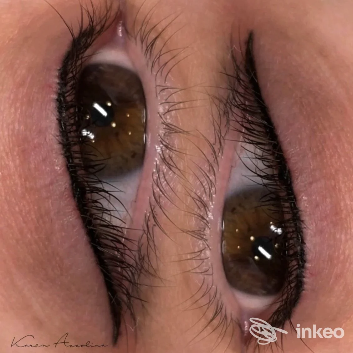 Primo piano di eyeliner permanente applicato sulle palpebre, eseguito da Karen Lash and Brow Studio a Piazza Armerina.