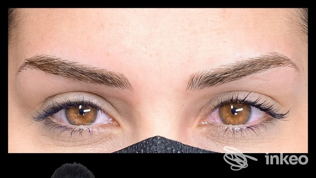 Primo piano delle sopracciglia e ciglia con micropigmentazione realizzata da Valentina Masia Permanent Make Up, Nuoro.