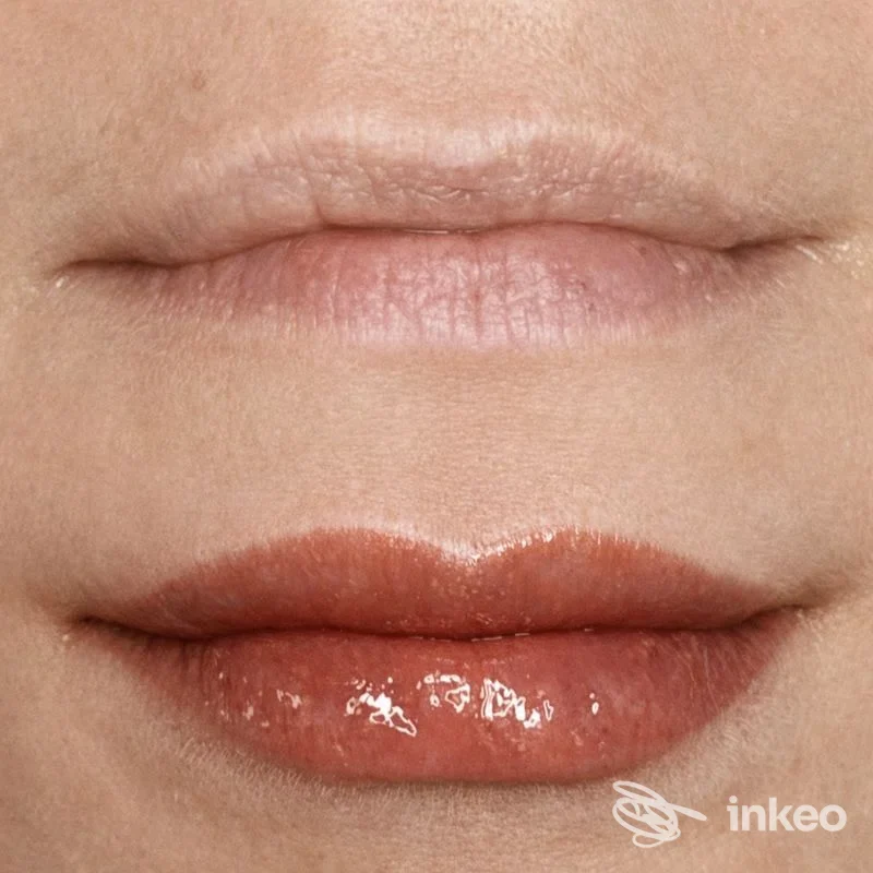 Primo piano di labbra con trucco semipermanente (lip blush) realizzato da Luxury Beauty Atelier – Trucco Semipermanente, Bolzano.