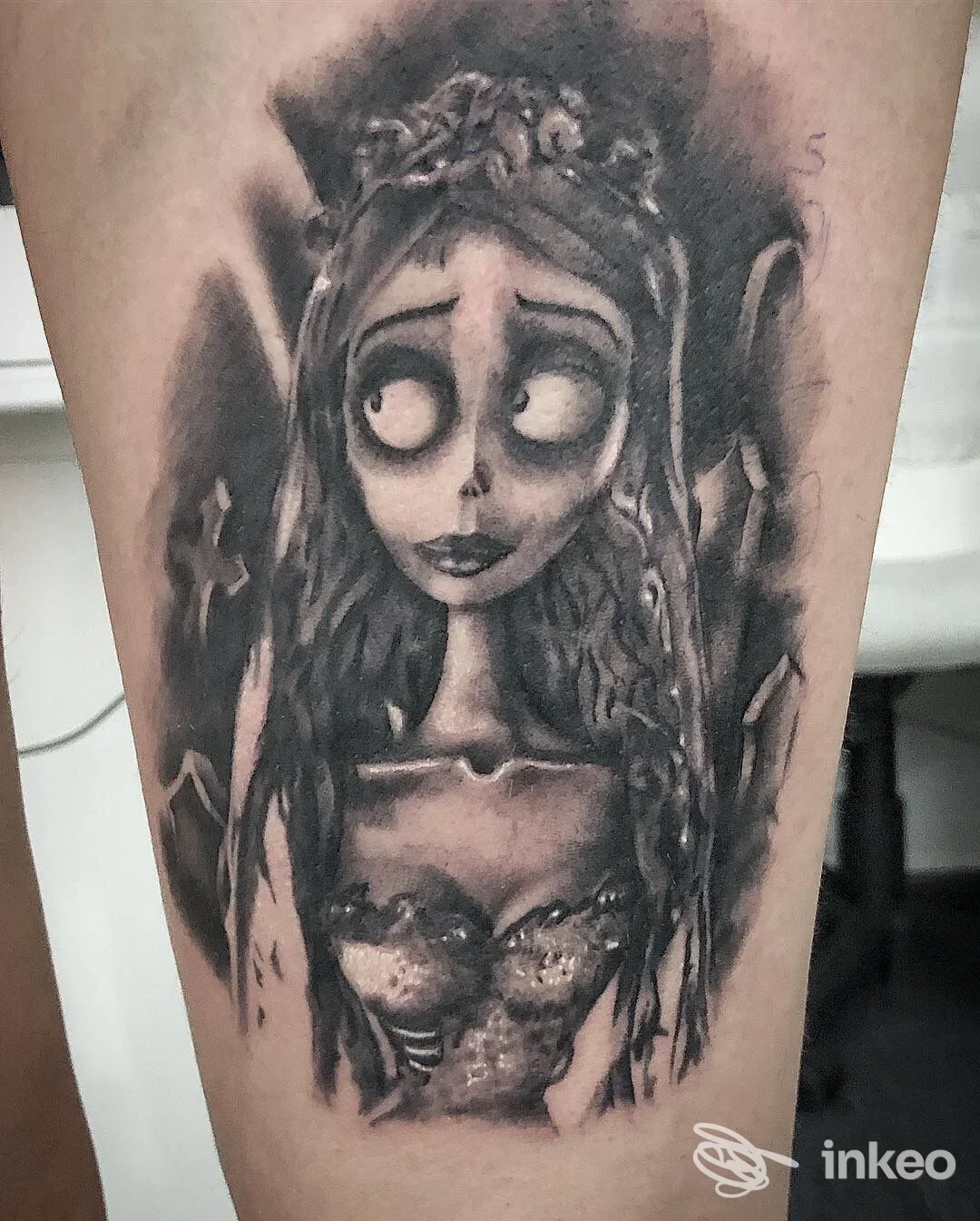 Tatuaggio realistico di una sposa/zombie su pelle, immagine fornita da Tattoo Arts Di Mancinelli Alessio a Foligno.