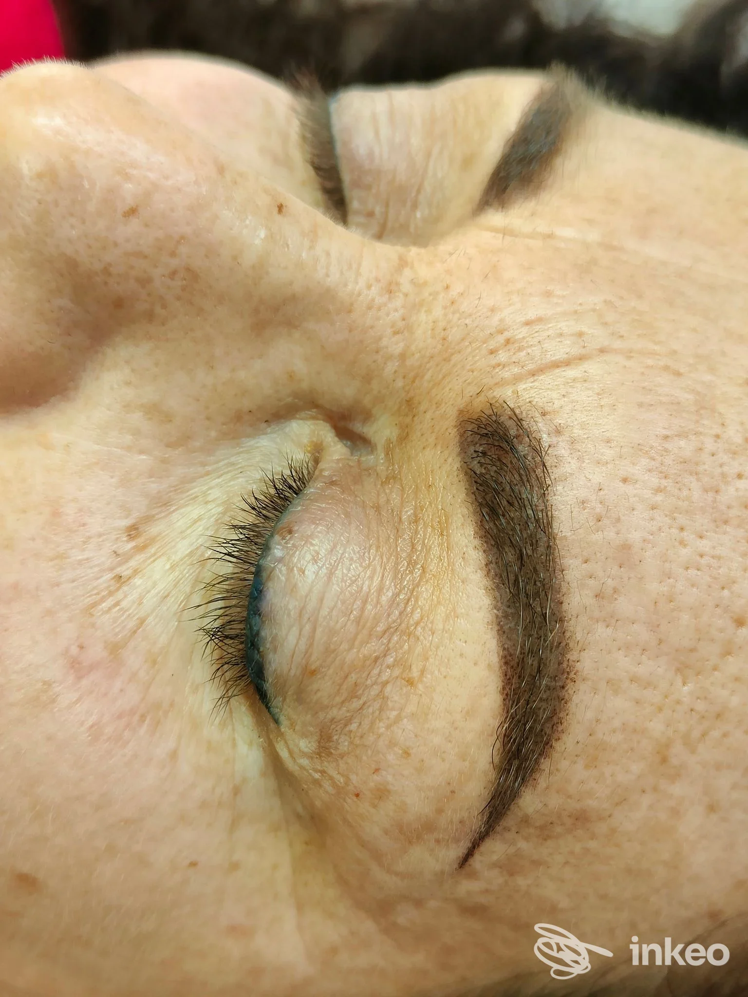 Primo piano di trucco permanente a sopracciglia e eyeliner realizzato da Fatima Trucco Permanente, Livorno.