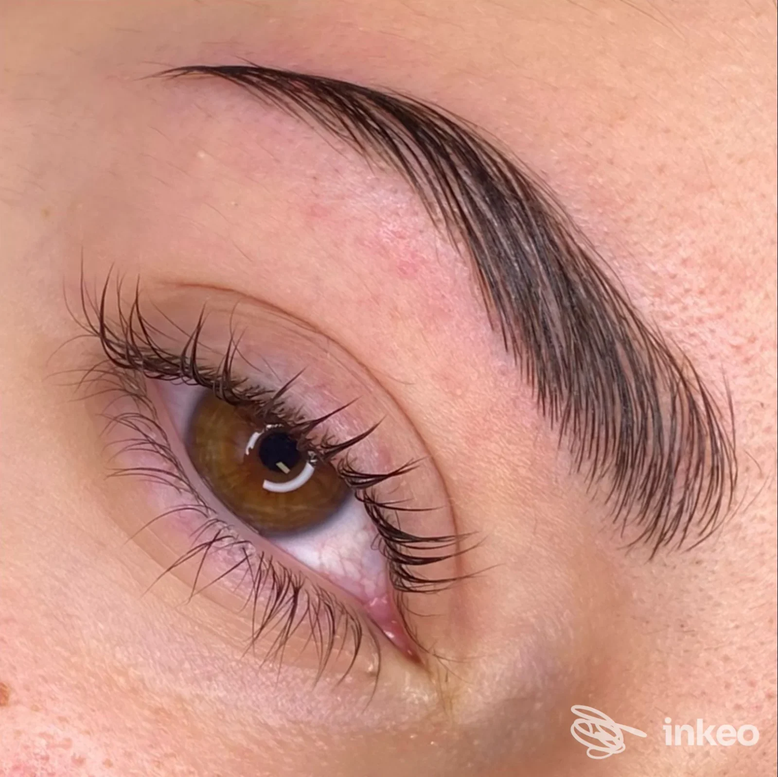 Primo piano di dermopigmentazione sopracciglia realizzata da LE MAQUILLAGE di SILVIA FILIPPINI, Verona, dettaglio pelo a pelo su pelle naturale.