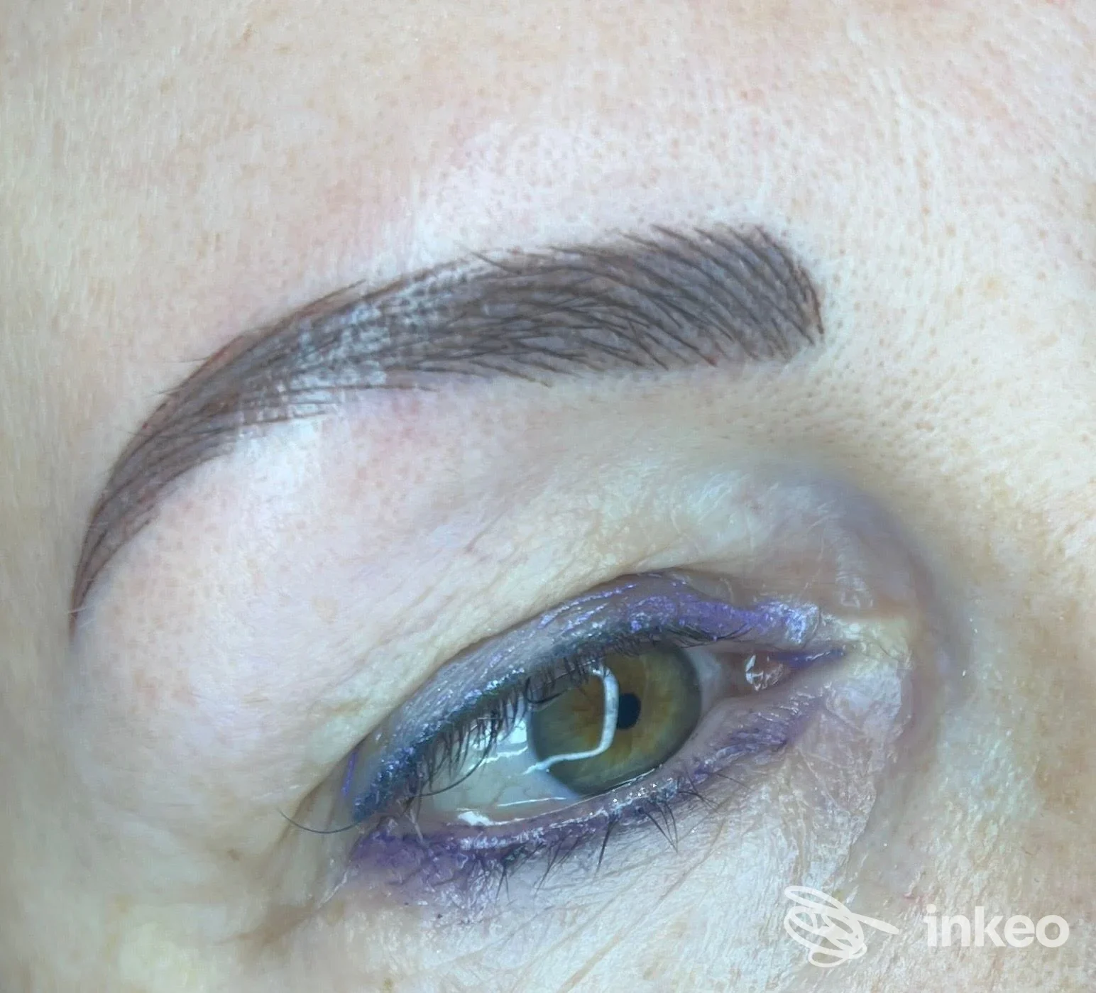 Dettaglio di sopracciglio e eyeliner in dermopigmentazione, foto del lavoro eseguito da Monica Chimento a Vicenza.