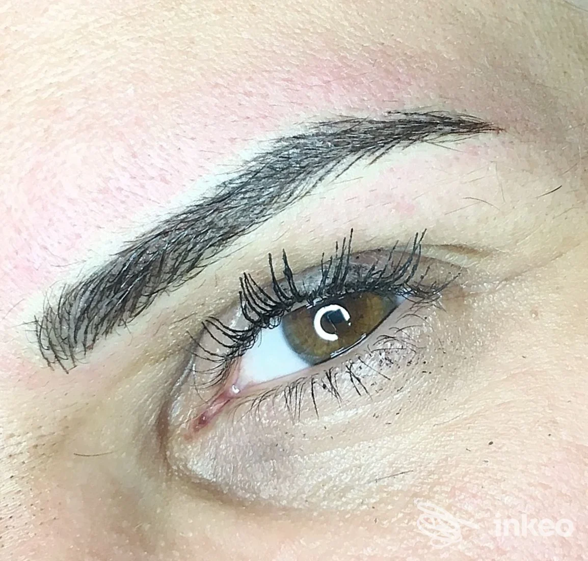 Primo piano di sopracciglio e occhio con trucco permanente, immagine fornita da Francesca Ferrarini Makeup Artist, Verona.