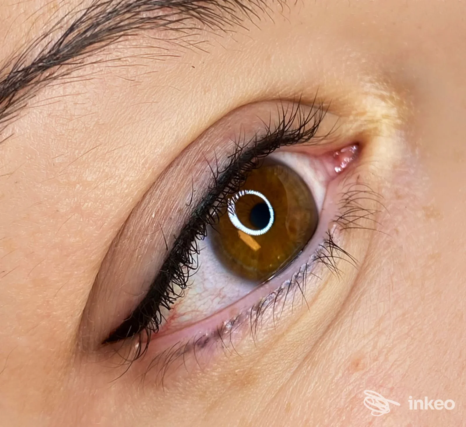 Primo piano di eyeliner permanente realizzato da Anna Cappellari Trucco Permanente a Vicenza, dettaglio della rima palpebrale superiore.