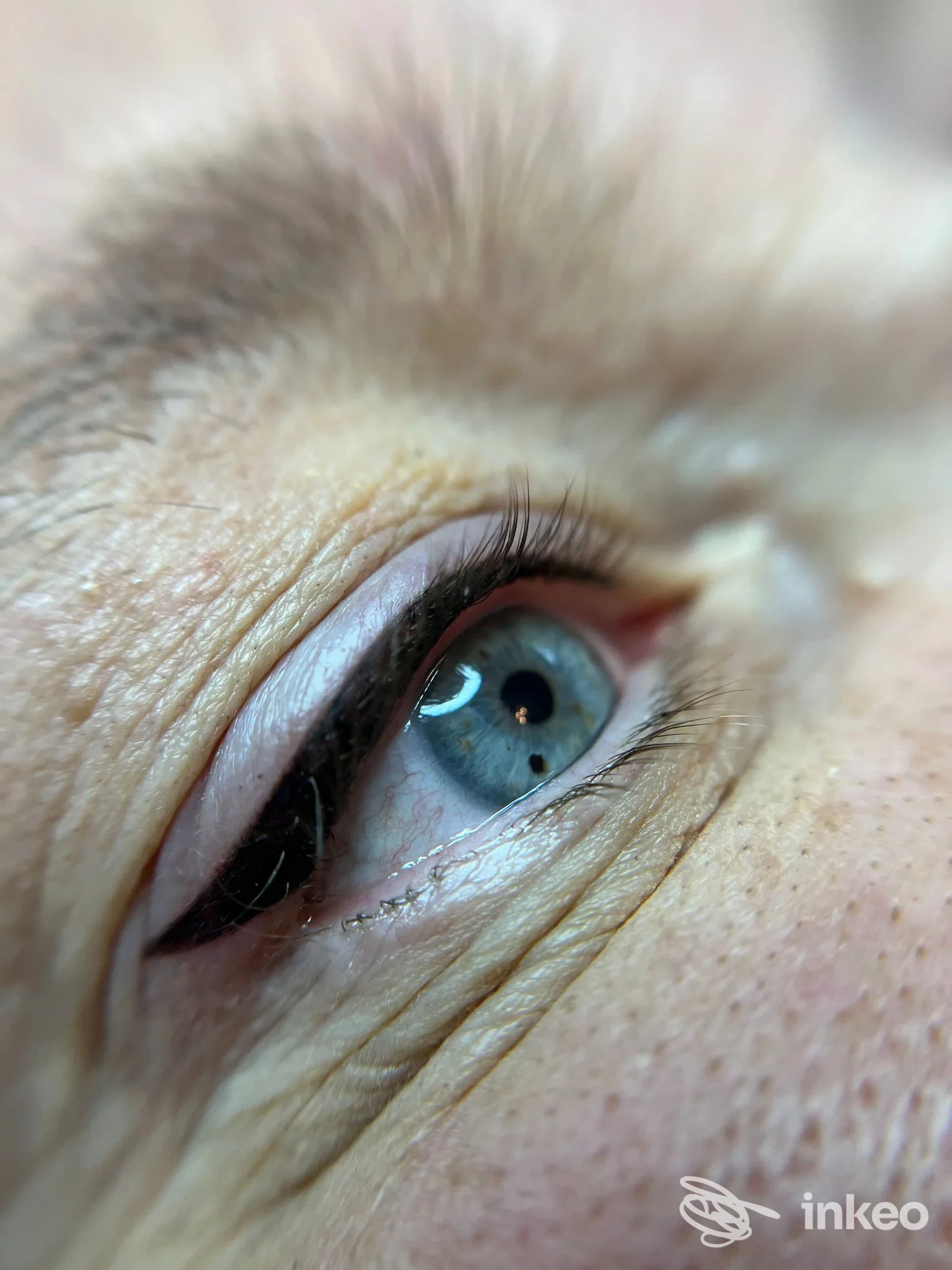 Primo piano di trucco permanente eyeliner sulla palpebra superiore, eseguito da Mirka Personal Beauty a Legnago.