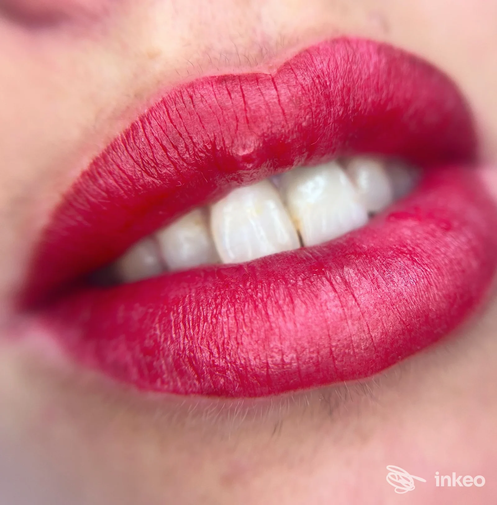 Dettaglio di trucco permanente sulle labbra in tonalità rossa, Die Beauty Schmiede - Permanent make up Südtirol, Cornaiano.