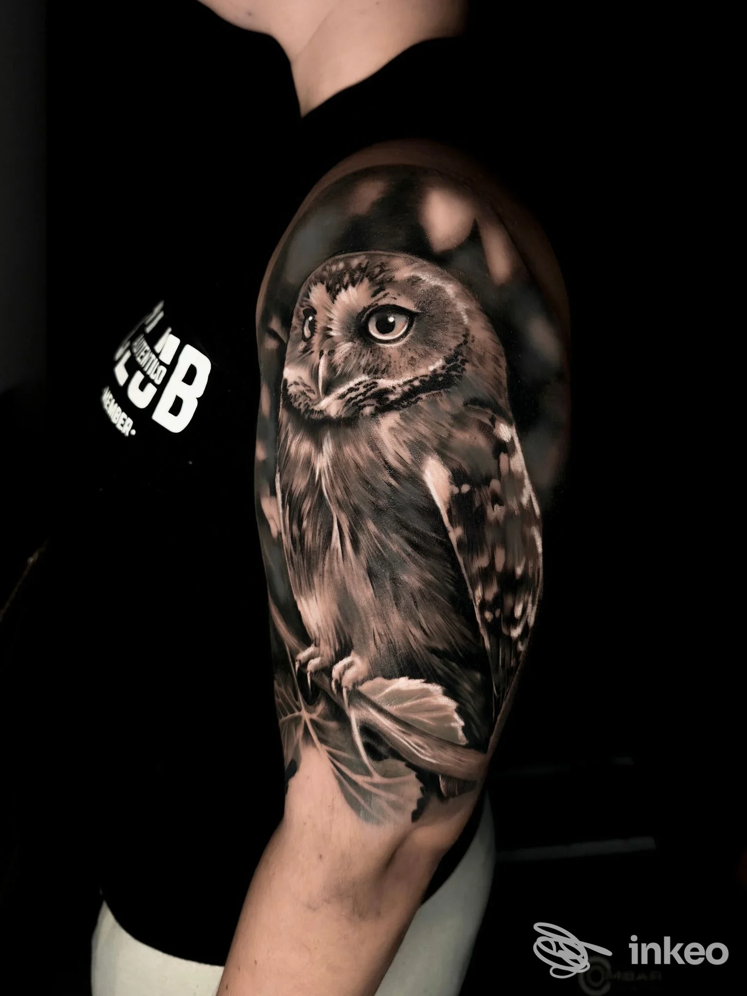 Tattoo realistico di un gufo sull’avambraccio sinistro di una persona, senza testo né elementi di social media visibili.